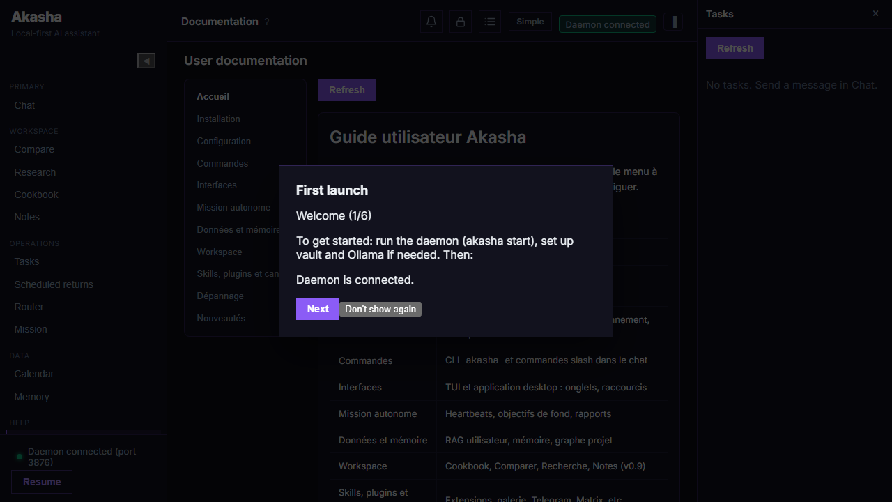 Akasha documentation tab